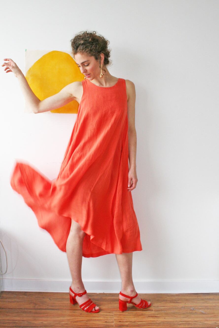Black Crane Tank Dress in Paprika Sz M